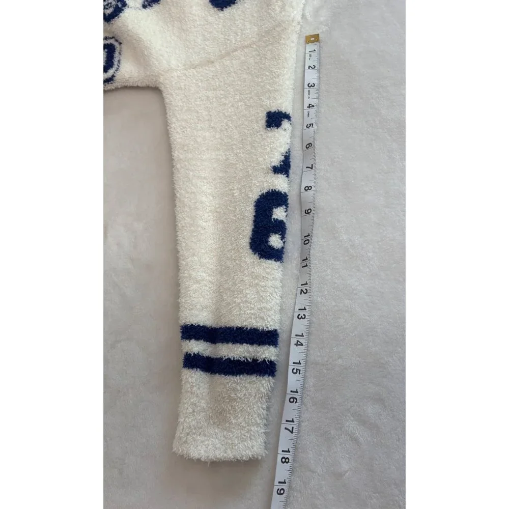 Novelty Boucle Knit Cardigan Cream/Navy Preppy Academia Sweater Forever 21 Sz S